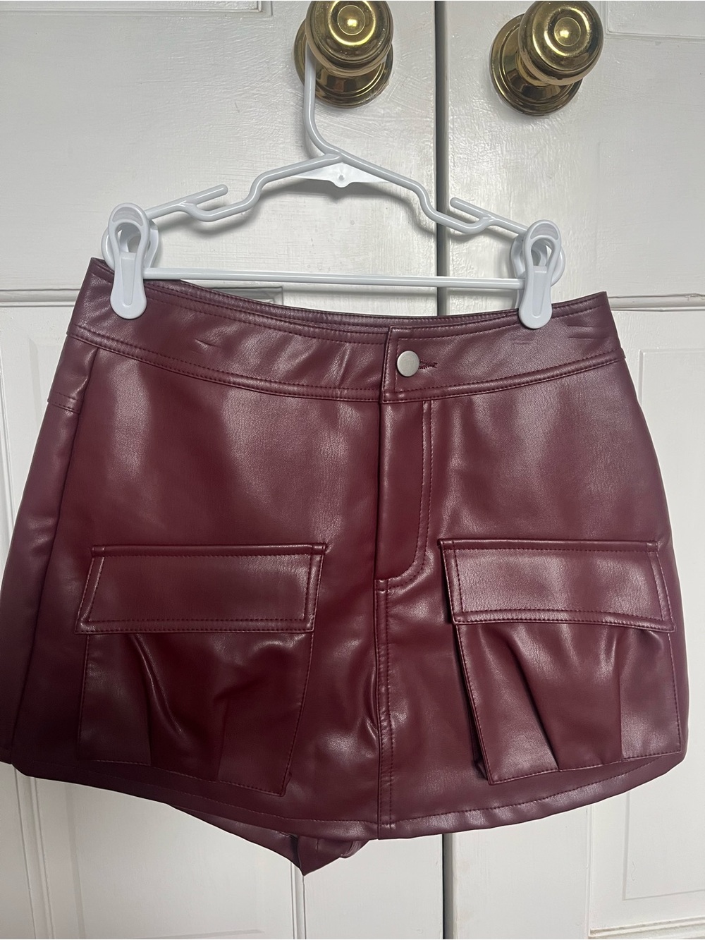 HAUTURE Faux Leather Cargo Pocket Mini Skort - Deep Wine
